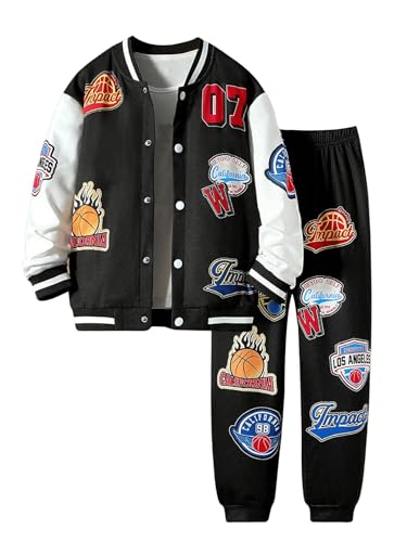 Image of SOLY HUX Boy's 2 Piece Sweatsuits Outfits Letter Graphic Long Sleeve Varsity Jacket and Sweatpants Set