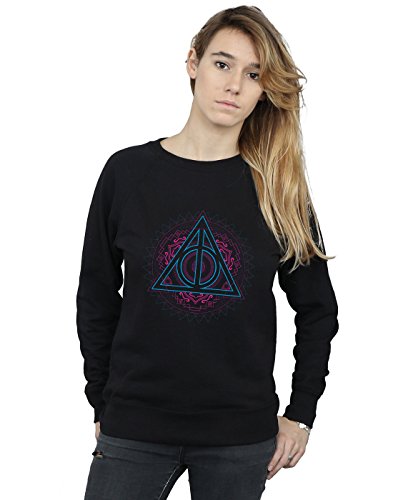 Harry Potter Women's Neon Deathly Hallows Sweatshirt Black Small