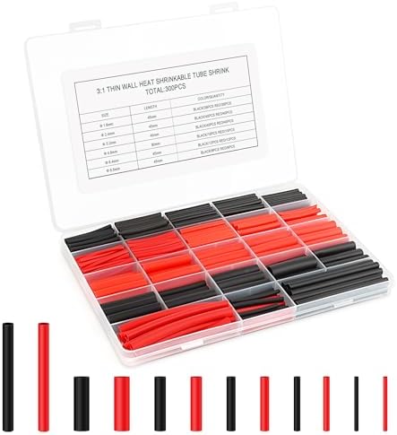 VFANDV Heat Shrink Tube Set, Heat Shrink Tubing 3:1 Ratio - Heat Shrink Tube Assortment, Electrical Wire Cable Wrap Assortment, Electrical Insulation Tube Kit with Box, Red & Black, 300 Pieces