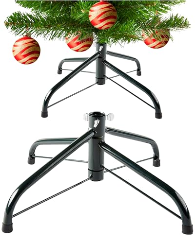 Green Metal Christmas Tree Stand with Grip Thumb Screws - 2 Foldable Metal Green Xmas Tree Stand for Artificial or Real Christmas Spruce