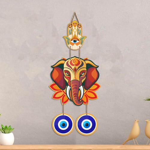 Image of Artvibes Ganpati Bappa Evil Eye Wall Hanging for Main Door Entrance Decor | Vastu Nazar Raksha Hanging for Home Office Temple | Positive Energy Lucky Charm Decorative Gift Item (WH 8559N)