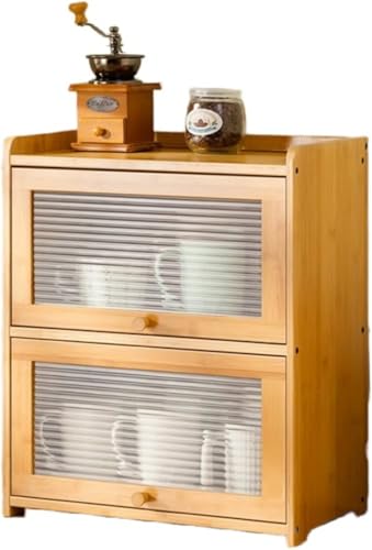 SLLS 竹製ミニ食器棚 アクリルガラス扉 防塵防湿防虫 卓上台所収納 組み立て不要完成品 一人暮らし用