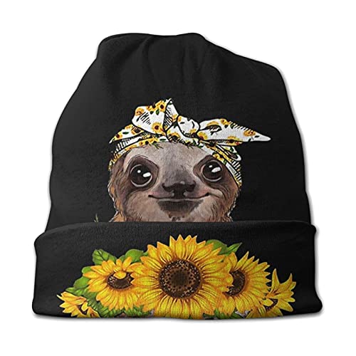 Riuara Cute Funny Flower Sunflower Sloth Unisex Adult Knit Hats Beanie Hat Warm Slouchy Knit Cap Headwear For Men Women #TOP2