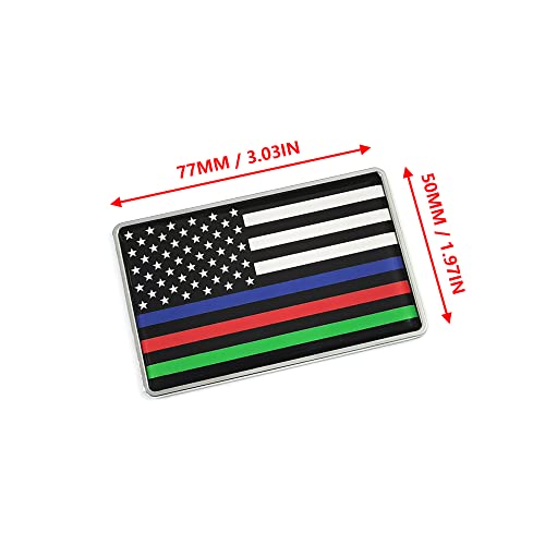 Image of PTDecals 1 PCS Metal 3D US Flag Thin Blue Red Green Line Decal Emblem Sticker the Stars and the Stripes Decals for Vehicle Auto Car Front Fenders Bumper Side Window Trunk Boot Tailgate 77x50mm