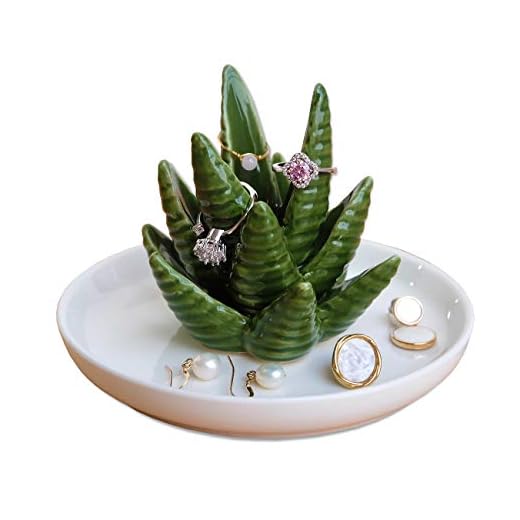 PUDDING CABIN Aloe Ring Holder,Cactus Ring Dish,Jewelry Holder Trinket Tray for Rings Earrings Necklace Organizer,Bridesmaid Christmas Birthday Gift for Women Girls