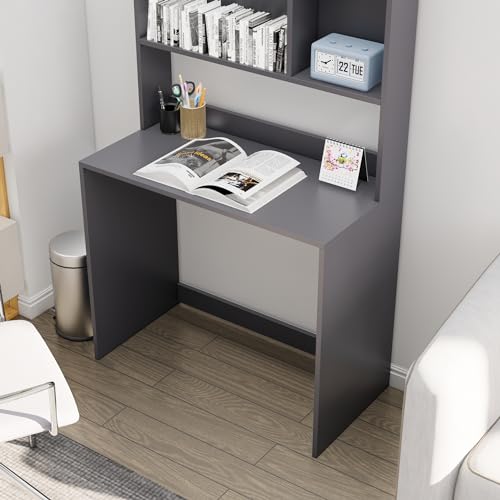 Image of Bniture Wooden Study Table for Home | Engineered Wood Study Table with Book Shelf | Multi Purpose Computer Desk for Writing & Study | Laptop Table for Study Room, Office & Workstation | Slate Grey