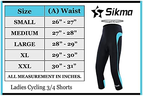 Women Cycling 3/4 Shorts Padded Ladies Leggings Cool Max Anti Bac Pad (Black/Cyan, S)