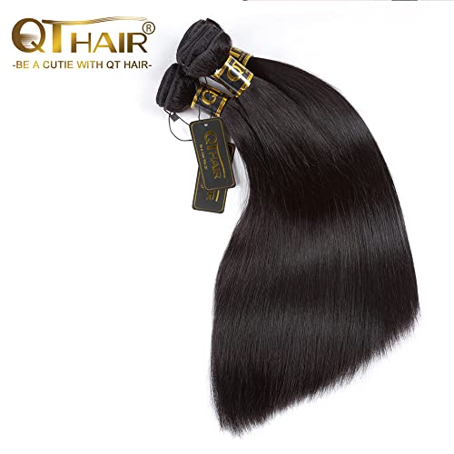 Qthair 12A Weave Hair (28 26 24Inch) 3 Bundles Indian Remy Human Straight Hair 100% Unprocessed Indian Virgin Human Hair Weave Straight Hair Bundles Extension Natural Color Hair Indian #TOP2