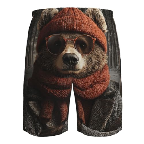 Men's Swim Trunks Beach Board Shorts Swimwear Bathing Suits - Rustic Lodge Bear Funny4