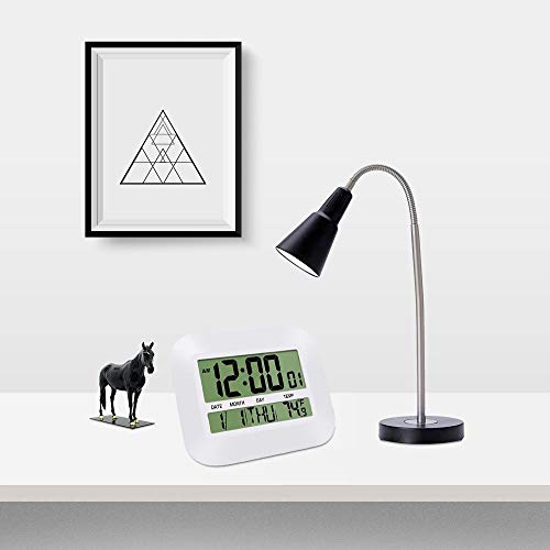 Heqiao Silent Desk Clocks Digital Wall Clock Simple Large Lcd Alarm Clock With Temperature Calendar For Home Office (Ivory White) #TOP4