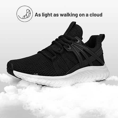 Abboos Women's Walking Tennis Shoes - Slip On Memory Foam Lightweight Shoes Casual Sneakers for Gym Travel Work Black White by Abboos - Used condition - Image 4