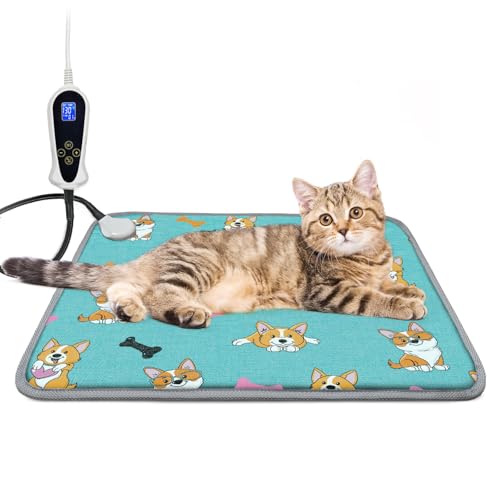 Electric Cat Heating Pad 18x18 in with Digital Temperature Control, Pet Heated Bed Mat LCD Display, Heated Cat Dog Mat with Timer, Chew Resistant Cord