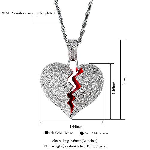 Senteria Hip Hop Iced-Out Necklace For Men 18K Gold Plated Cz Fully Bling Bubble Broken Heart Pendant Necklace Rapper Chain #TOP6