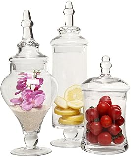MyGift Designer Clear Glass Apothecary Jars (3 Piece Set) Decorative Weddings Candy Buffet