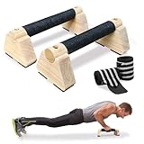 Parallettes Bars, Wooden Push Up Bars with Wrist Wraps for Men & Women, Handstand Training Bars for Home Gym, Non-Slip Calisthenics Equipment, 440lbs Durable Floor Push Up Handles (25cm)