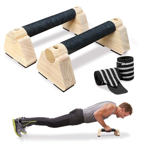 Wooden Parallettes with Wrist Wraps
