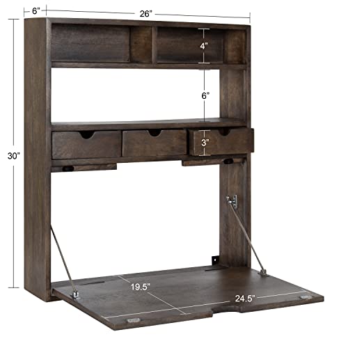 Image of Kate and Laurel Georgie Rustic Wood Floating Desk, 26 x 6 x 30, Rustic Brown, Bohemian Computer Desk for Home Office with Folding Design