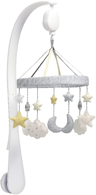 Mamas & Papas Welcome to the World Musical Cot/Cotbed Mobile, Soothing lullaby music, Cloud and Star Design, White
