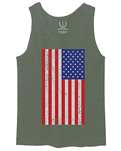 0073. Vintage u.s. American Flag United States of America USA Proud Patriotic Style Men's Fitted Tank Top (Olive, 2X-Large)