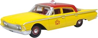 Oxford Diecast 1960 Sedan NYC Taxi Yellow with Red Top and Interior 1/87 (HO) Scale Diecast Model Car 87FF60003