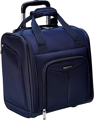 Amazon Basics Underseat Travel Luggage / Suitcase with Telescopic Handle and 2 In-line Skate Wheels - 33 cm, Navy Blue