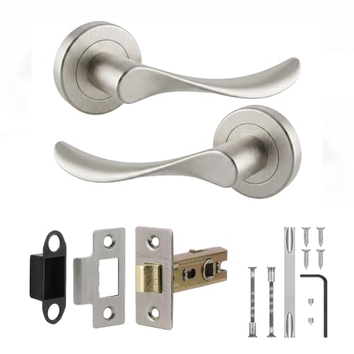 Image of Decoranddecor Brushed Chrome Door Handle Levers Aluminium Alloy Handles Lever with Latch Kit