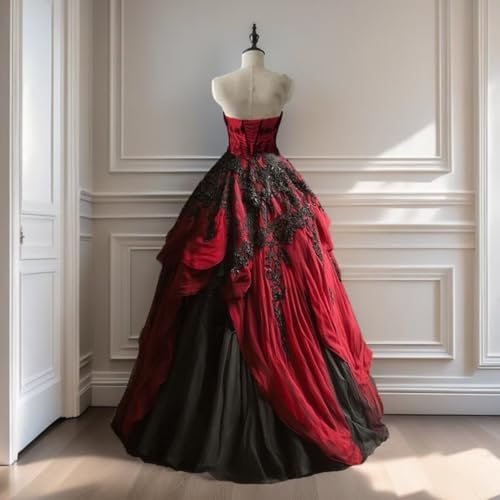 Mouccy Gothic Black Lace Wedding Dresses for Bride Vintage Strapless Bridal Gown A-line Tulle Party Prom Dress for Women2