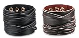 Besteel Jewelry Mens Leather Bracelet for Men Cuff Punk Rock Adjustable Brown Black 2 pcs 7-9 Inch