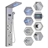 HARNART LED Duschpaneel mit Armatur,5 Funktionen Duschpaneel mit LED Temperaturanzeige,Massagedusche und Wasserfall Dusche,Duschsäule aus Edelstahl 304,Geburstet-9001