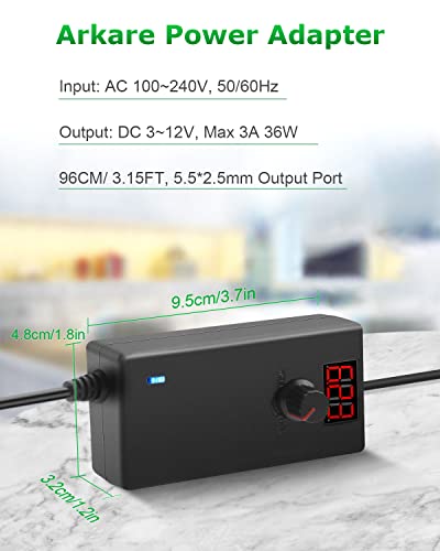 Arkare 36W Universal AC Adapter 12V 3A Variable Power Supply Adapter AC 100-240V to DC 3V 5V 4.5V 6V 9V 12V 3A 2A 1.5A 1A 0.5A Adjustable Switching Multi Voltage Power with 15 Tips+ Polarity Converter - Thumbnail 6
