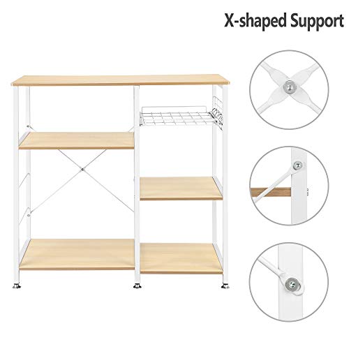 Silami Kitchen Baker’s Rack, Microwave Oven Stand Storage Rack With Storage Basket And Hook, White Oak #TOP3