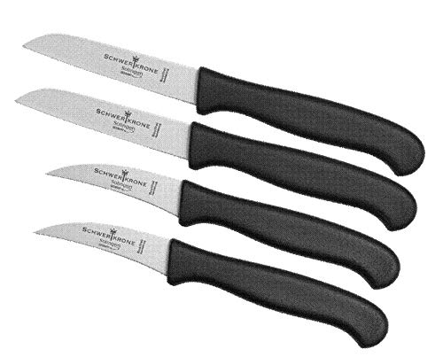 Schwertkrone 4er Messer-Set gerade + Gebogene Klinge Solingen/Gemüsemesser Scharf Küchenmesser Schälmesser Allzweckmesser/Rostfrei Spülmaschinengeeignet