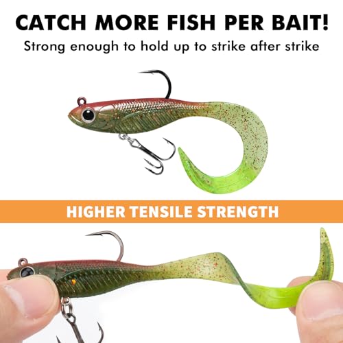 image for TRUSCEND Easy Catch Pre-Rigged Soft Lures, Unique Curving Tail with Ir