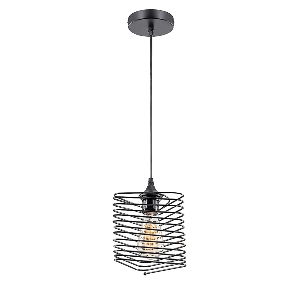 Lámpara de suspensión de pantalla decorativa geométrica en metal negro
