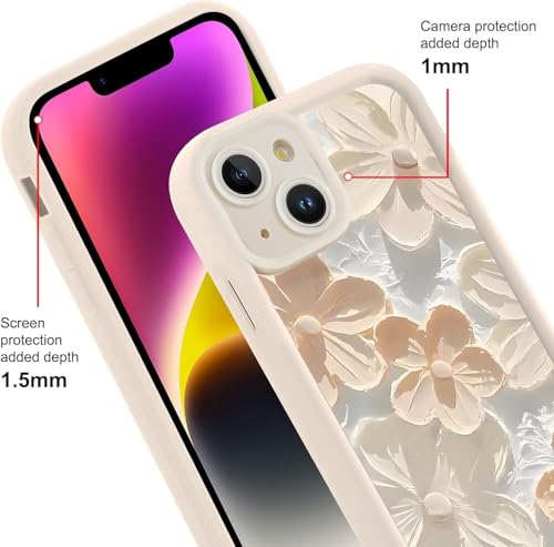 Image of COVERLY Cream Floral Back Case Cover for iPhone 12 Pro | 3D Handpainted Flower Cute Design | Camera Lens Protection | Soft TPU Silicone Aesthetic Print Cover for Girls & Women (White, Shockproof)