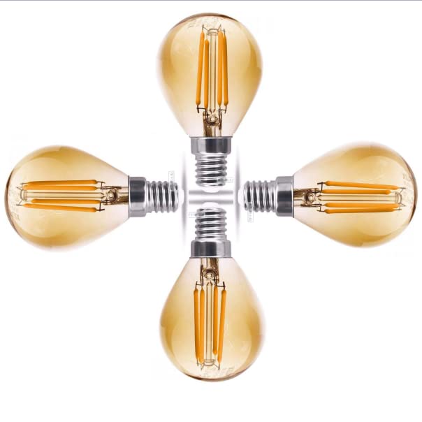 Royalux 4Pack Dimmable LED Vintage Filament Antique Edison Light Bulb 4W E14 ES Golfball G45 Amber/Golden Great Mood Warm Glow Energy-Saving No Flicker (E14)