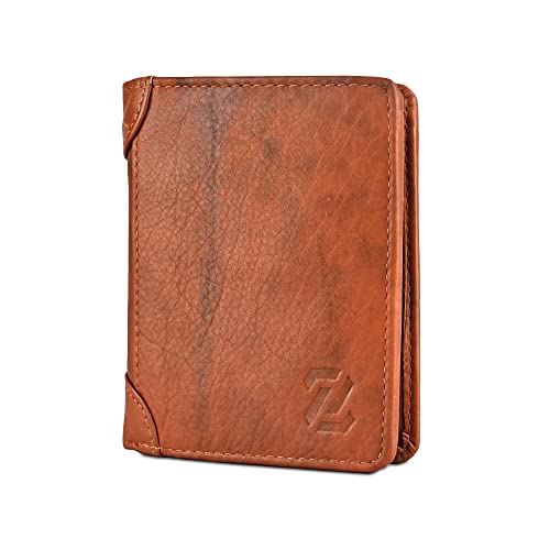 Image of Zeetap Genuine Leather Wallet for Men with RFID Protection, Bifold Notecase with 2 ID Windows Slim Wallet with 9 Card Slots (Antique Brass)