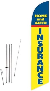 GLOBAL ADVERTISING SOLUTIONS Insurance Feather Flag Eye Catching Banner Sign for Business and Marketing Complete Set with 15 ft Pole Kit and Ground Spike (Home and Auto Insurance)