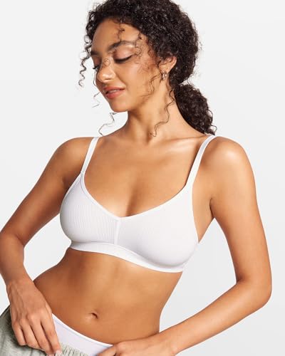 Image of Natrelax Modal Ribbed V Neck Bralette | Semi Sheer Fabric, Wireless Unlined, Double Layers, Adjustable Straps, No Underwire, Comfort Soft, Bras for Women