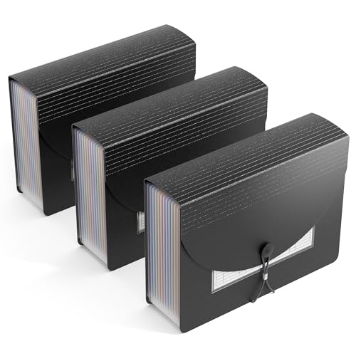 ThinkTex Accordion File Organizer, 12 Pockets Monthly Bill Receipt Organizer, Portable Expanding File Folders, Multi-Color Tabs, Letter/A4 Size - 3 Packs