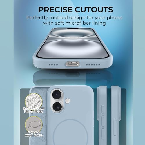 Image of iPhone 16 Silicone Magsafe Case | Shock Proof Design & Camera Protection | Premium Rubberised Apple iPhone 16 Cover (Microfiber Lining) | Magnetic Liquid Silicone - Sky Blue