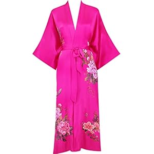 Kwedhonjh Women’s Classic 100% Silk Kimono Robe, Bathrobe—Printed Pattern