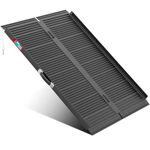 Image of WHALEMOTOR Black Portable Wheelchair Ramp, 4FT No-sew Non-Slip Aluminum Wheelchair Ramp, Folding Portable Wheelchair Ramps for Home, Weight Capacity Up to 800 LBS, Loading Dock Plates