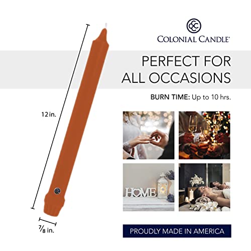 Image of Colonial Candle Unscented Taper Candle, Classic Collection, Pumpkin, 12 in, Pack of 12 - Up to 10 Hours Burn