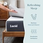 Lucid 3 Inch Bamboo Charcoal Memory Foam Mattress Topper, Queen