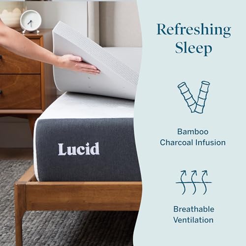 Lucid 3 Inch Bamboo Charcoal Infused Memory Foam Mattress Topper - Twin Size – Moisture and Odor Control - Ventilated - Deep Plush Feel, Pressure-Relief Bed Topper – CertiPur Certified by LUCID - Image 2