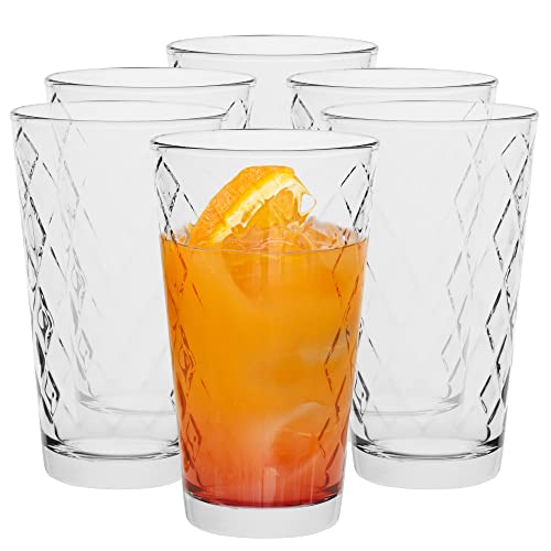 TREND FOR HOME Trinkgläser Set Wassergläser Set Longdrink Dekorierte Gläser | 370 ml | Set von 6 | Highball Glas Wasserglas Saftglas...