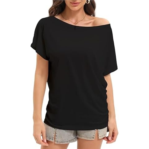 Yeeloon Womens Summer Off Shoulder Tops Fashion Casual Sexy Tunic Short Sleeve T Shirts Black Cover