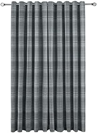 Sleepdown Woven Brushed Check Eyelet Lined Curtains for Bedroom and Living Room 66 x 72 Inch Grey 2 Panels