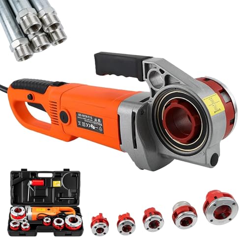 Roscadora de tubos, kit eléctrico para roscar tubos, máquina roscadora de tubos manual de alta resistencia de 2300 W, 6 matrices de 1/2' a 2', para roscadora de tubos de hierro galvanizado y acero